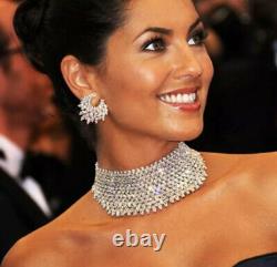 18k White Gold GF Choker Necklace Earrings Set Sim. Diamond Designer Inspired