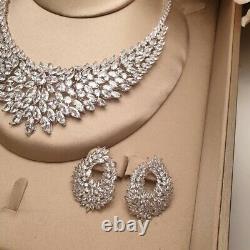18k White Gold GF Choker Necklace Earrings Set w Lab Diamond Designer Inspired