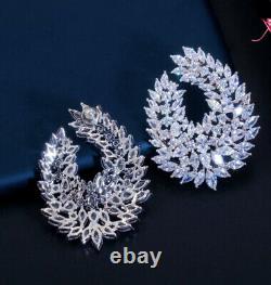 18k White Gold GF Choker Necklace Earrings Set w Lab Diamond Designer Inspired