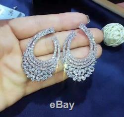 18k White Gold GF Cuff Earrings made w Swarovski Diamond Marquise Stone Designer