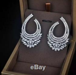 18k White Gold GF Cuff Earrings made w Swarovski Diamond Marquise Stone Designer
