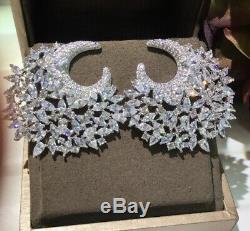 18k White Gold GF Cuff Earrings made w Swarovski Diamond Marquise Stone Gorgeous