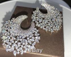 18k White Gold GF Cuff Earrings made w Swarovski Diamond Marquise Stone Gorgeous