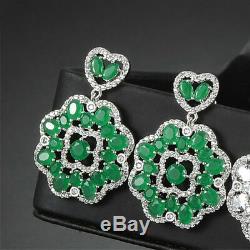 18k White Gold GF Dangle Earrings made with Swarovski Crystal Green Emerald Stone