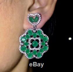 18k White Gold GF Dangle Earrings made with Swarovski Crystal Green Emerald Stone