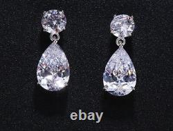 18k White Gold GF Dangle Earrings made with Swarovski Crystal Stone Bridal Jewelry