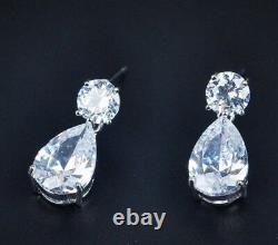 18k White Gold GF Dangle Earrings made with Swarovski Crystal Stone Bridal Jewelry