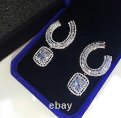 18k White Gold GF Earrings made w Swarovski Baguette Diamond Stone Hoop Earrings