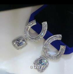 18k White Gold GF Earrings made w Swarovski Baguette Diamond Stone Hoop Earrings