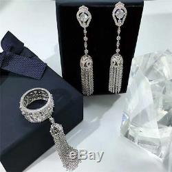 18k White Gold GF Long Bling Tassel Earrings made with Swarovski Crystal Stone
