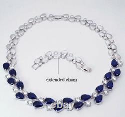 18k White Gold GF Necklace made w Swarovski Crystal Blue Sapphire Stone Gorgeous