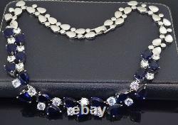 18k White Gold GF Necklace made w Swarovski Crystal Blue Sapphire Stone Gorgeous