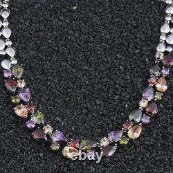 18k White Gold GF Necklace made with Swarovski Crystal Multicolor Stone Statement