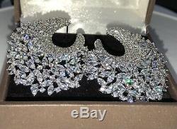18k White Gold GP Cuff Earrings made w Swarovski Diamond Marquise Stone Gorgeous