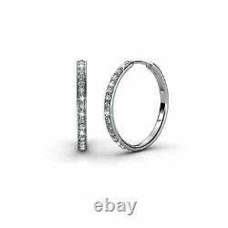 18k White Gold GP Hoop Stud Earrings Made With Swarovski Crystal Oval Hoops