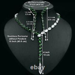 18k White Gold GP Necklace Earrings Set made w Swarovski Diamond & Green Emerald