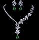 18k White Gold Gp Necklace Earrings Set Made With Swarovski Crystal Green Emerald