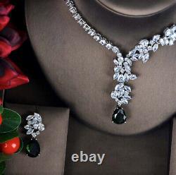 18k White Gold GP Necklace Earrings Set made with Swarovski Crystal Green Emerald