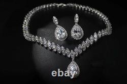 18k White Gold GP Necklace Earrings Set made with Swarovski Crystal Stone Bridal