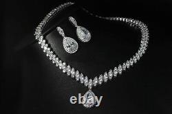 18k White Gold GP Necklace Earrings Set made with Swarovski Crystal Stone Bridal