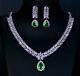 18k White Gold Gp Necklace Earrings Made W Swarovski Crystal Green Emerald Stone