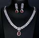 18k White Gold Gp Necklace Earrings Made W Swarovski Crystal & Red Garnet Stone