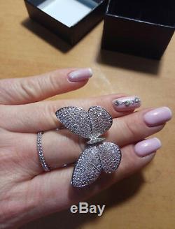 18k White Gold Large Butterfly Ring made w Swarovski Crystal Stone Gorgeous Ring