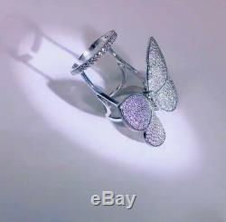 18k White Gold Large Butterfly Ring made w Swarovski Crystal Stone Gorgeous Ring