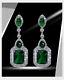 18k White Gold Long Earrings Made W Swarovski Emerald Green Stone Quality Jewel