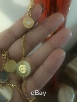 $198 NEW Tory Burch long gold Necklace Shell Logo Disc SAKS FIFTH AVE Neiman
