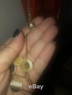 $198 NEW Tory Burch long gold Necklace Shell Logo Disc SAKS FIFTH AVE Neiman