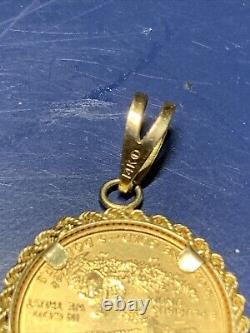 1999 1/10oz Standing Liberty 14k Yellow Gold Plated Rope Bezel Coin Pendant