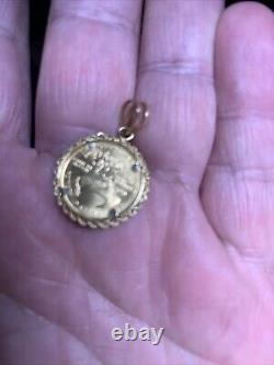 1999 1/10oz Standing Liberty 14k Yellow Gold Plated Rope Bezel Coin Pendant