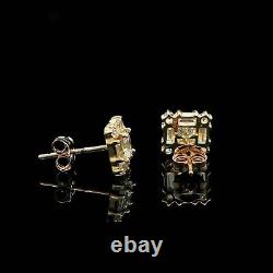 1CT Princess Baguette Round Simulated Diamond Stud Earrings 14K Yellow Gold Over