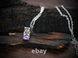 1Ct Round Amethyst Lab Created Solitaire Pendant 14kWhite Gold Plated Free Chain