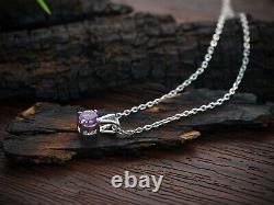 1Ct Round Amethyst Lab Created Solitaire Pendant 14kWhite Gold Plated Free Chain