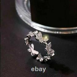 1Ct Round Cut Diamond Adjustable Butterfly Rings For Women Girls Gift 925 Silver