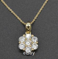 1Ct Round Cut Diamond Women's Cluster Flower Pendant Necklace 14k Yellow Gold Fn