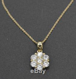 1Ct Round Cut Diamond Women's Cluster Flower Pendant Necklace 14k Yellow Gold Fn