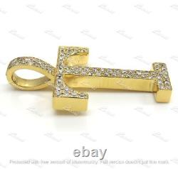 1Ct Round Simulated Moissanite Letter T Initial Pendant 14K Yellow Gold Plated