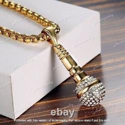 1Ct Round Simulated Moissanite Trendy Microphone Pendant 14k Yellow Gold Plated