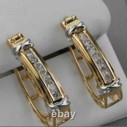 1.00Ct Round Cut Real Moissanite Huggie Hoop Earrings 14K Two Tone Gold Plated