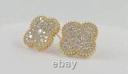 1.00 Ct Round Cut Simulated Lucky Clover Stud Earrings 14K Yellow Gold Plated