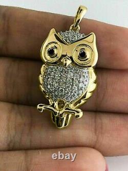 1.00 Ct Round Cut Simulated Owl Pendant With Free Chain 925 Sterling Silver