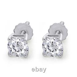 1.10 Cttw Solitaire Stud Earrings Simulated Diamond Screw back 10K White Gold