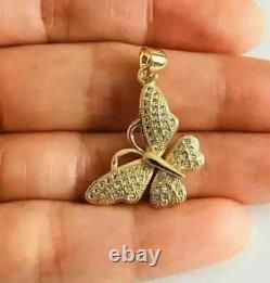 1.15Ct Round Simulated Diamond Butterfly Women's Pendant 14K Yellow Gold Plated
