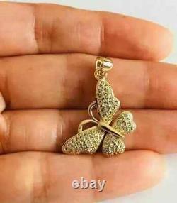 1.15Ct Round Simulated Diamond Butterfly Women's Pendant 14K Yellow Gold Plated
