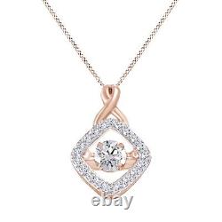 1 1/2 Ct Round Cut Dancing Diamond Pendant With Chain 14K Rose Gold Plated