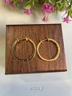 1.20Ct Round VVS1/D Real Natural Moissanite Hoop Earrings 14K Yellow Gold Finish