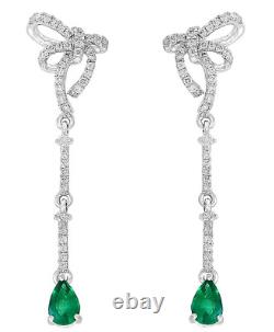 1.25CT Emerald & Cubic Zirconia Women's Bow Drop Earrings In Argentium Silver